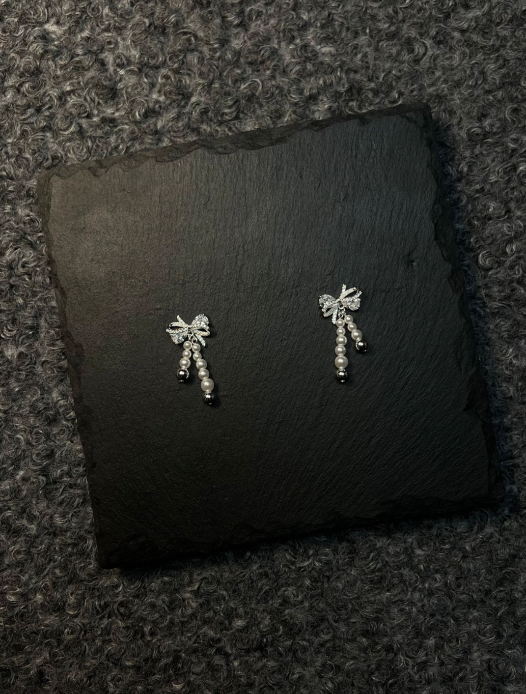 Diamond Bowknot & Pearl Stud Earrings