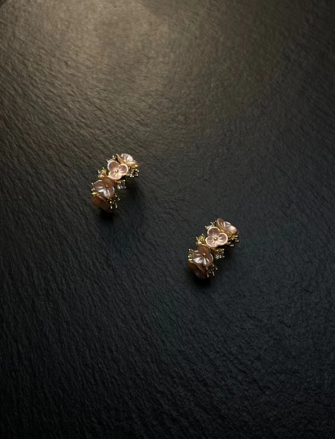 Flower - shaped Diamond - inlaid Huggie Earrings