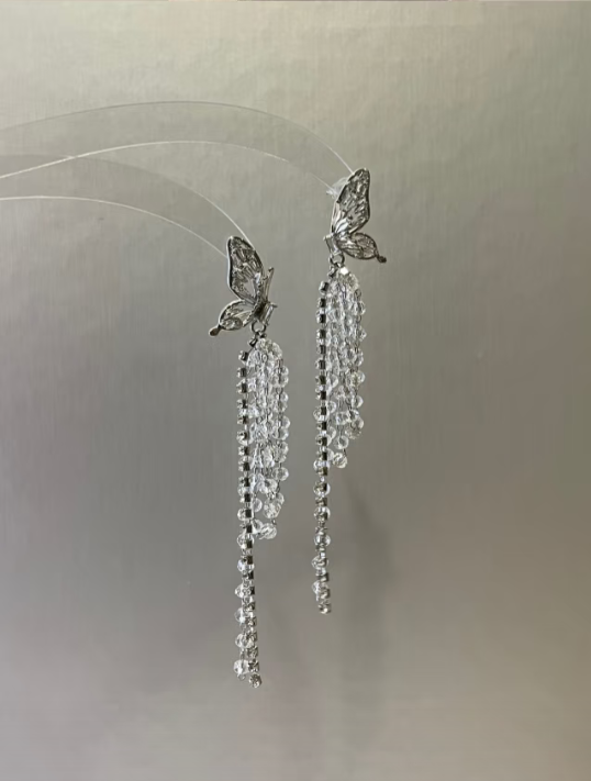 Butterfly & Crystal Tassel Earrings