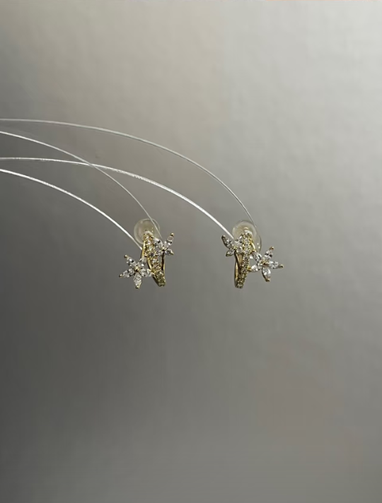 Diamond - decorated Flower Huggie Earrings