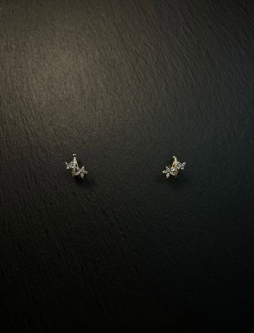 Diamond - decorated Flower Huggie Earrings