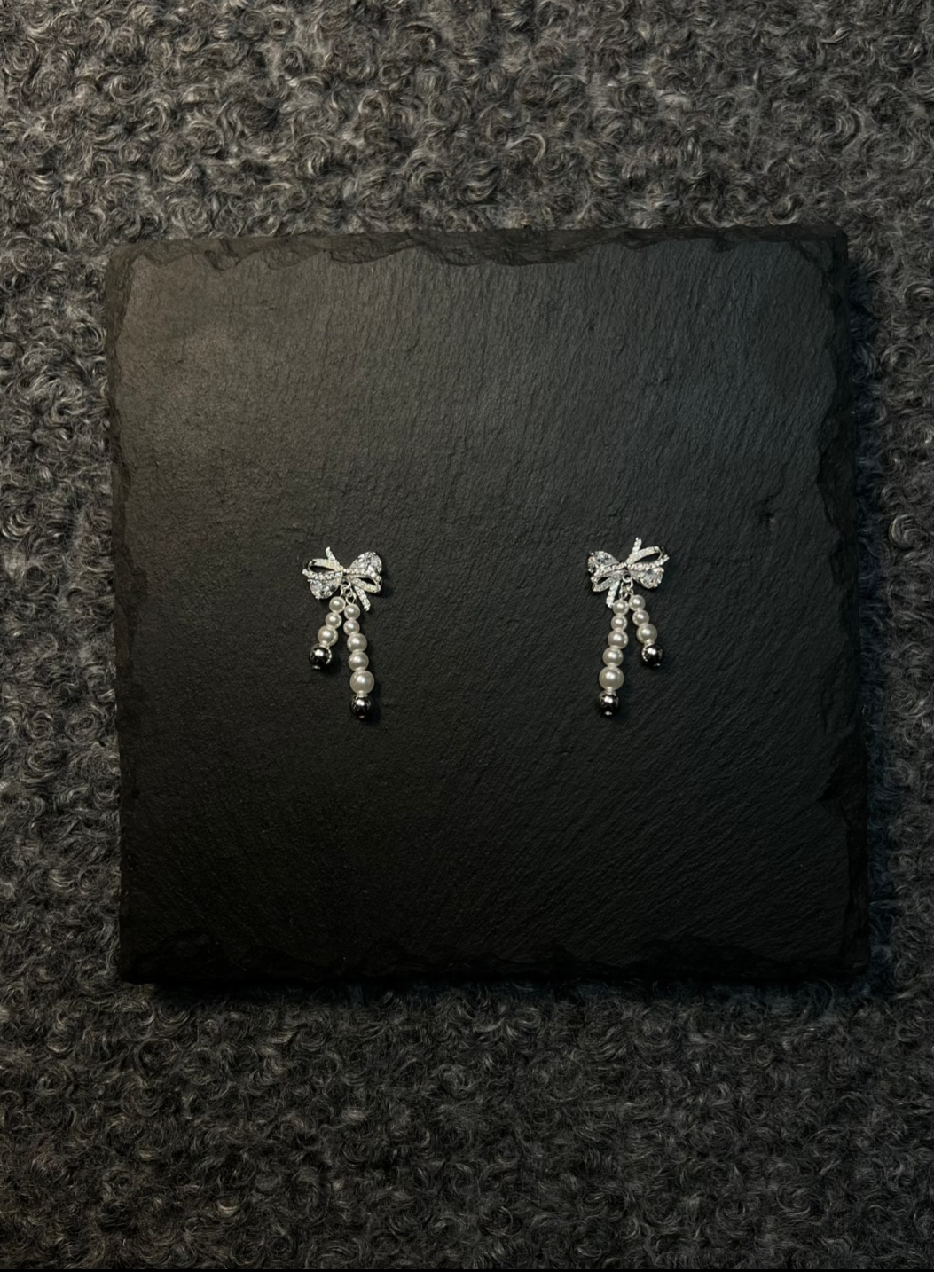 Diamond Bowknot & Pearl Stud Earrings