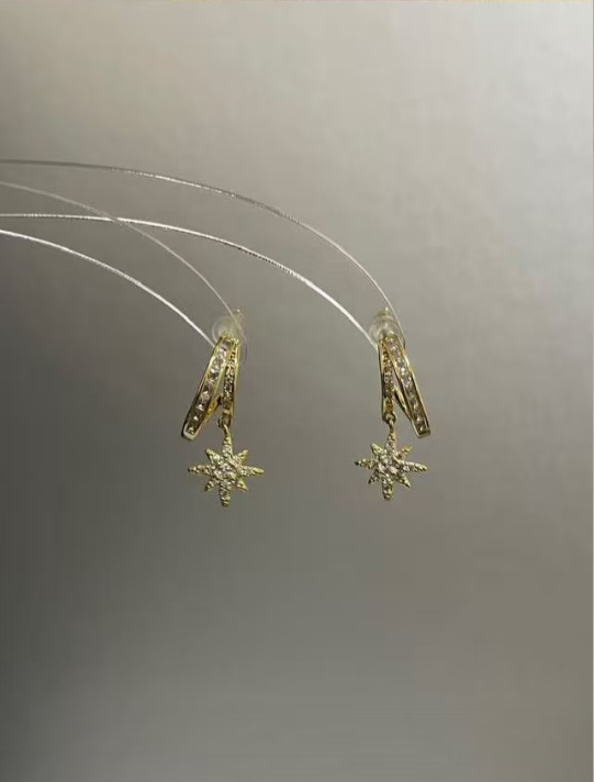 Diamond - decorated Starburst Huggie Earrings