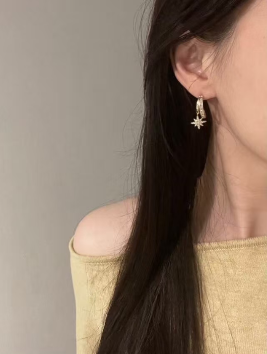 Diamond - decorated Starburst Huggie Earrings