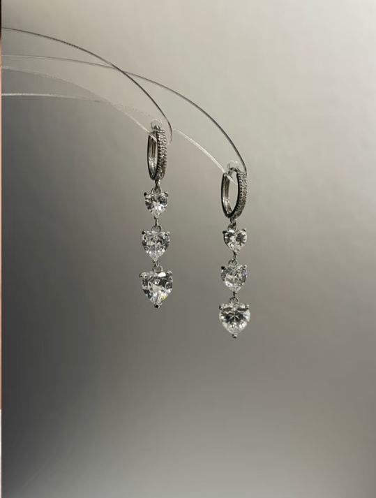 Heart - shaped Diamond Drop Hoop Earrings