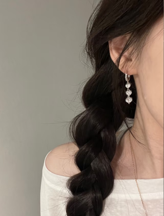 Heart - shaped Diamond Drop Hoop Earrings