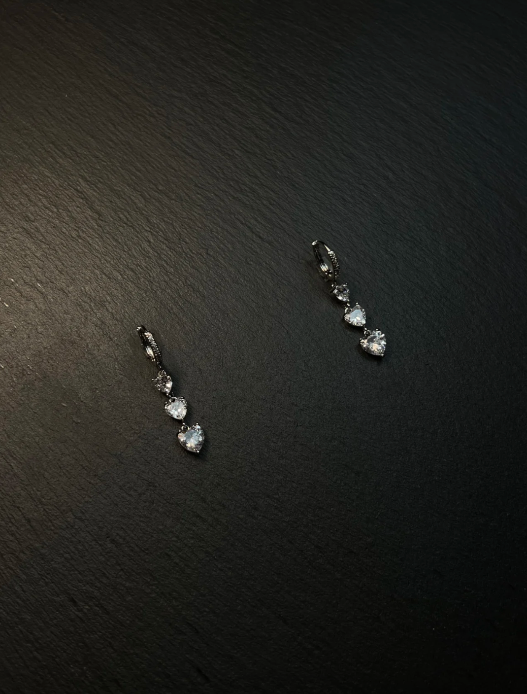 Heart - shaped Diamond Drop Hoop Earrings