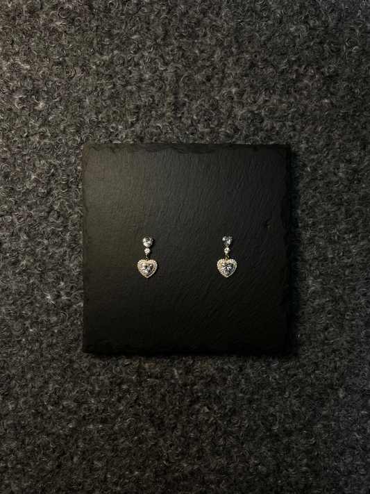 Heart - shaped Diamond Drop Stud Earrings